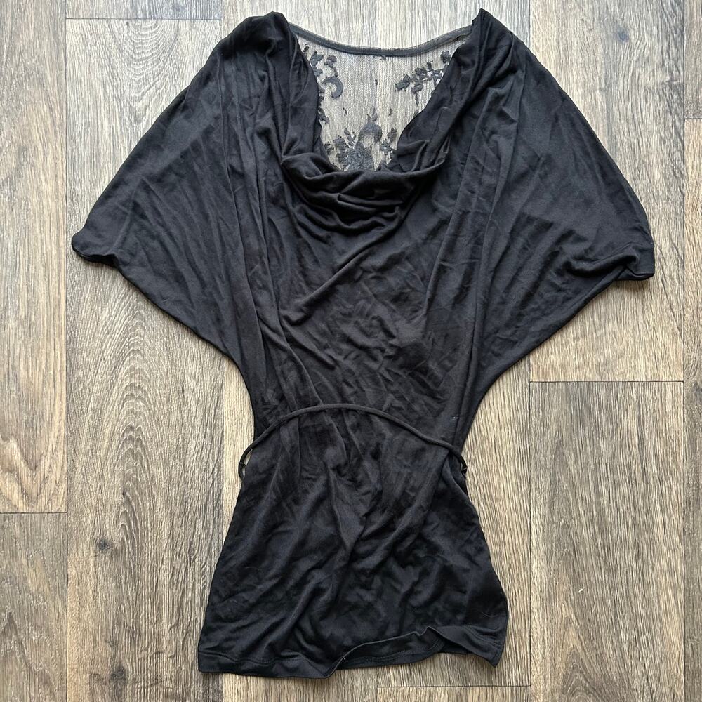 🥶 White House Black Market Black Cowl Neck Waist Tie Top Size XS